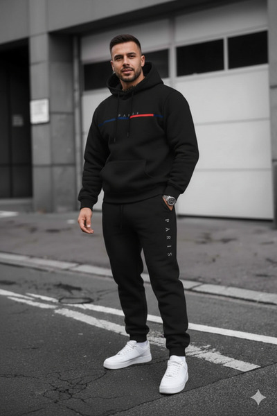 WOODROFFE Men's Printed Bottom Top Hooded Tracksuit Set Oversized Tracksuit B...