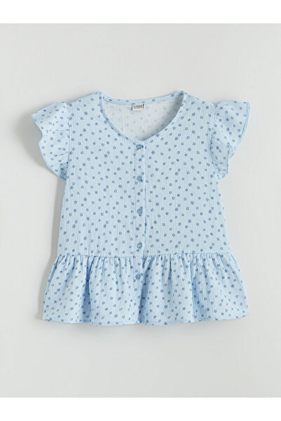 LC Waikiki V-Neck Floral Muslin Girls' Shirt