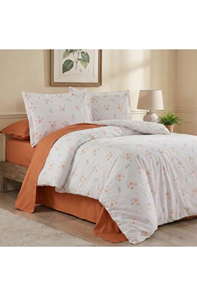 Pucioasa Double bed linen made of 100% satin cotton, 4 pieces, Peach flowers