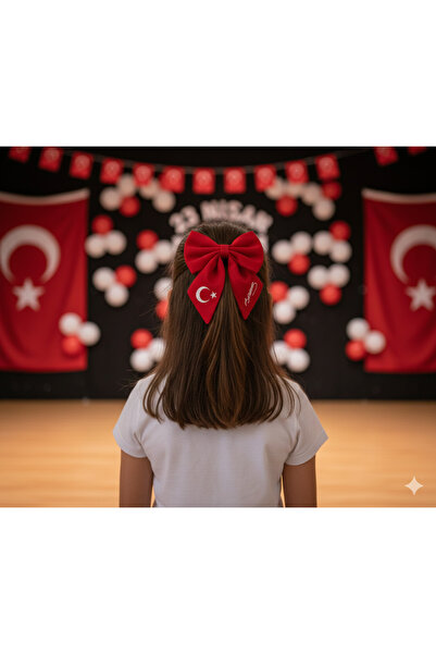 HEREN 23 Nisan Kız Çocuk Fiyonk Toka – Kırmızı Toka Türk Bayrağı ve Atatürk İ...