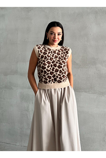 My Blog Stone-Brown Leopard Patterned Soft Sweater-4496