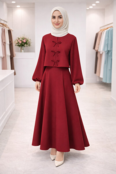 ERVA Kadın Tesettür Etek Takım Fiyonklu Şık Uzun Etek Takımı