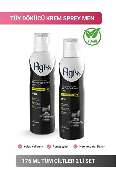 AGISS Tüy Dökücü Krem Sprey Men 175Ml Tüm Ciltler 2'Li Özel Set