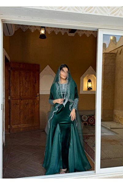 Sukar Olive velvet jalabiya for women