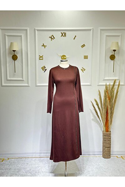 ModaMinar Kadın Yan Tarafı Bağlamalı, Kristal Penye Kumaş, Taş ve Deri Detayl...