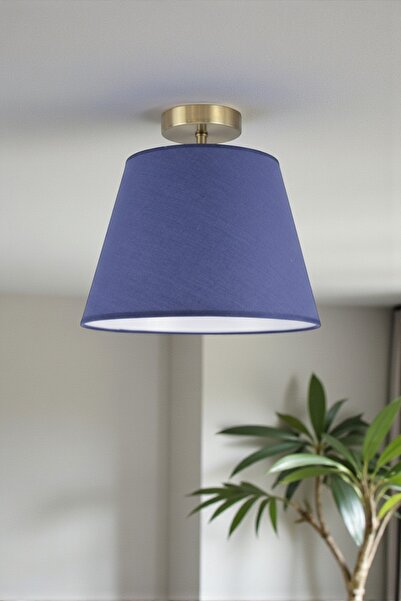 Bamyum Cotella Lacivert Kumaş Dokulu Tekli Piramit Plafonyer Başlık Retro Sal...