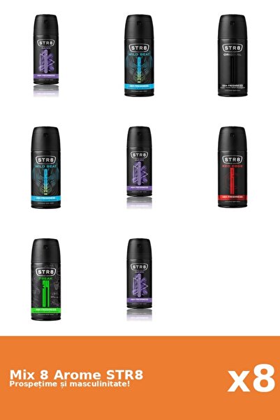 str8 Set 8 Mix STR8: 1x FR34K, 3x Joc, 1x Original, 1x Cod Roșu, 2x Wild Beat