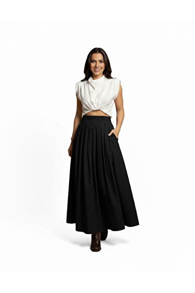 salome butik Women's pliased maxi length poplin skirt