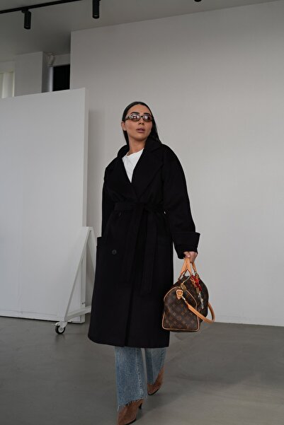 Özge Özgenç Double-Breasted Collared Self-Belted Cashmere Coat