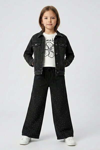 DMB BOYS & GIRLS blugi pentru fete cu talie elastică și șireturi, model stone...