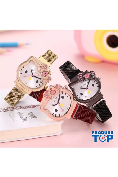 QUARTZ Silver Cat Design Kids Watch with Adjustable Magnetic Strap CDQZ106