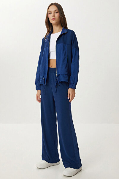 Lovelyİstanbul Mock Neck Parachute Paneled Modal Set Lby0028 Dark Blue