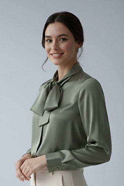 Pure Silk Atelier %100 Saf İpek Bağlama Yakalı Fularlı Gömlek - Lüks Premium ...
