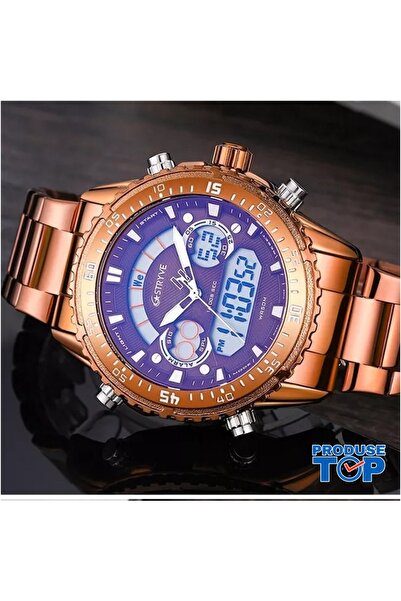 STRYVE Ceas digital bărbătesc auriu-roz cu brățară metalică + CUTIE CADOU CBS...