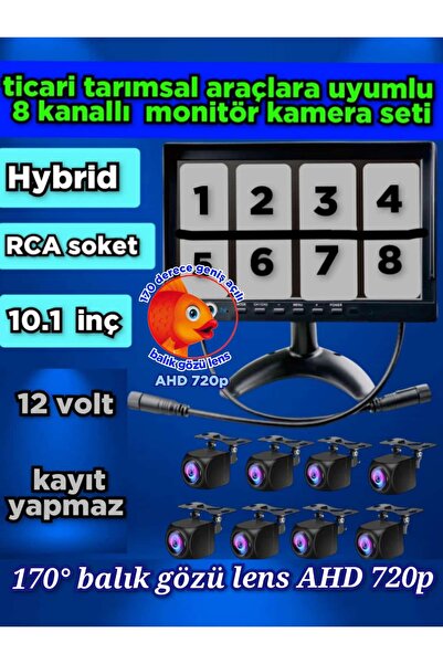 Twogo 8 ADET 4X3 CM. AHD 720P 170 DERECE BALIK GÖZÜ LENS KAMERA 10 İNÇ 8 KANA...