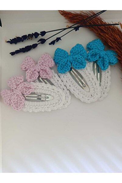 elaa aksesuar 2-Piece Handmade Floral Bow Knitted Buckle with Snap Fasteners
