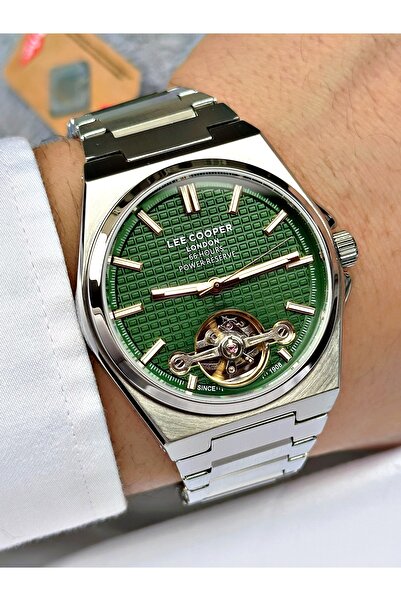 Lee Cooper Silver-Green Color Steel Cord Men's Wristwatch with Automatic Mech...