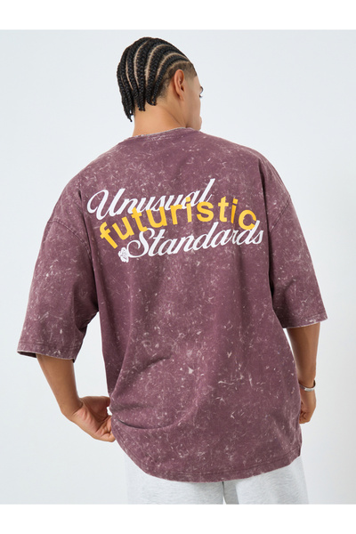 Styli Men Purple Premium Back Print Acid Wash Boxy T-Shirt