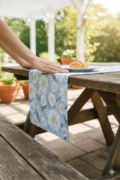 Rona Home Blue Daisy Decorative Runner - Premium Quality Stain-Resistant Fabr...