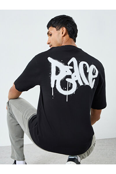 Styli Men Black Graphic Print Oversized T-Shirt