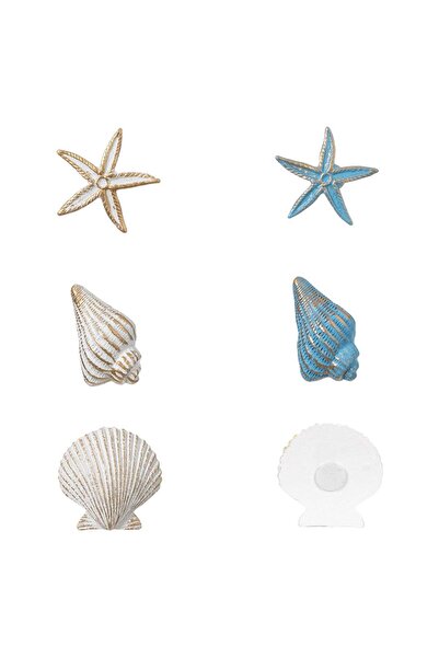 OEM Starfish Seashells White Blue Stickers Decorations 4.5cm - 6pcs