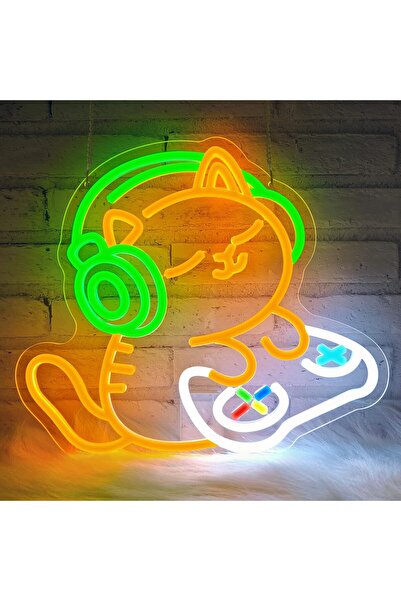 Slasa Cat Playing Game LED Neon Sign 30x33 cm Wall Light for Gamer Room
