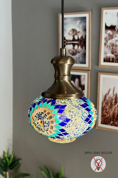 Bamyum Noura Mozaik-E Cam Tekli Avize Eskitme Tokmak Başlık Retro Sarkıt Lamb...