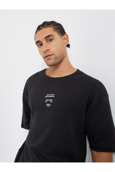 Styli Men Oversized Slogan Minimal Print T-Shirt