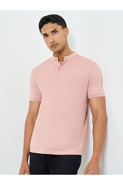 Styli قميص بولو رجالي وردي اللون من القطن الناعم بنقشة الماندرين