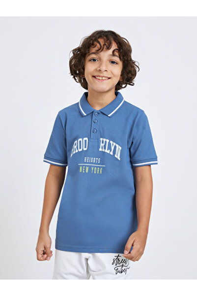 Styli Boys Blue Brooklyn Print Polo T-Shirt