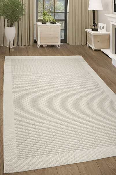 Bordered Sisal Grey Cream Cotton Anti-Slip Sole Modern Carpet