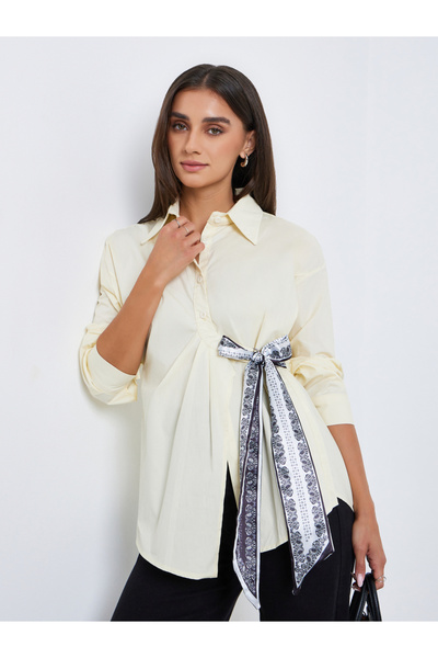 Styli Women Yellow Long Sleeve Shirt with Scarf Detail