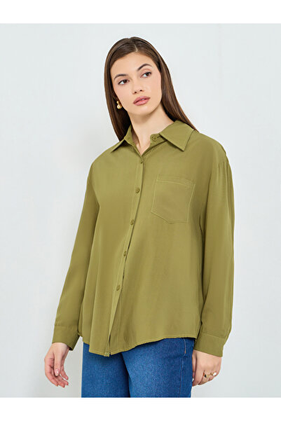 Styli Women Green Long Sleeve Oversized Shirt