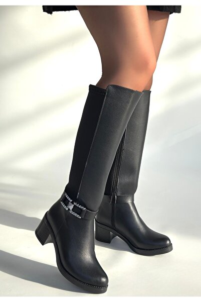 Zerenyus Emx Premium crne rastezljive čizme sa potpeticom i rajsferšlusom