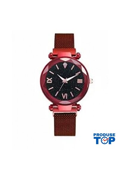 QUARTZ Casual Women's Watch with Magnetic Bracelet and Glitter Dial Red CDQZ062