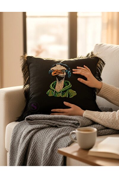 shules collection Husă de pernă neagră din catifea cu broderie rață (1 bucată...