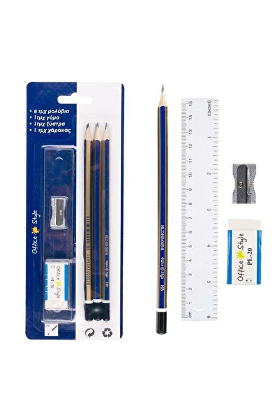 OEM HB Pencils & Sharpener Ruler Eraser Set - 9 pieces
