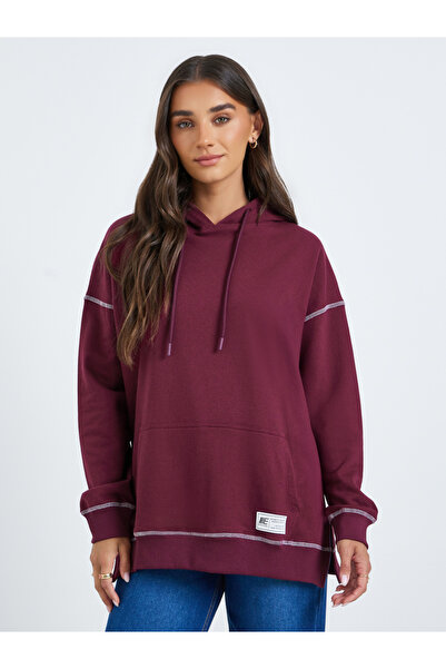 Styli Women Purple Longline Hoodie with Stitch Detail