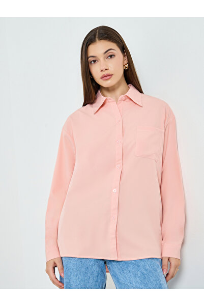 Styli Women Pink Buttoned Oversized Shirt