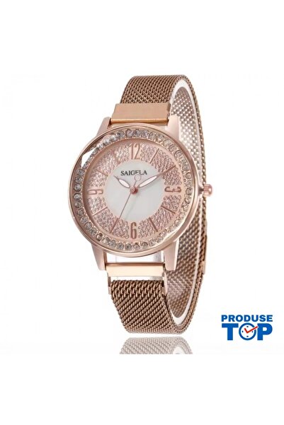 QUARTZ Elegant Gold and White Women's Watch with Magnetic Bracelet and Arabic...