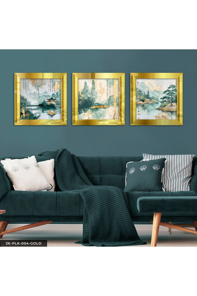 Evinemoda Tablou cu aspect de acuarelă, Templul Japonez, 3 piese, înrămat în ...