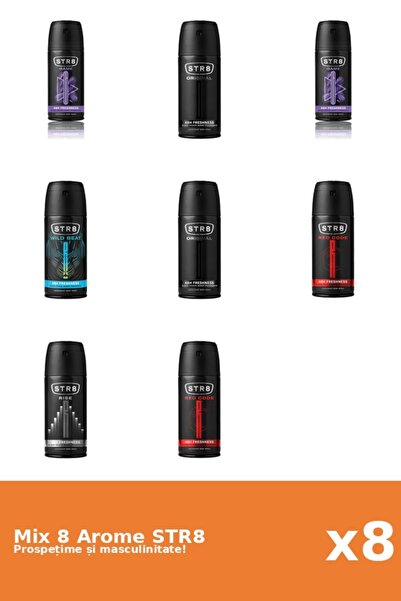 str8 Set 8 Mix STR8: 2x Joc, 2x Original, 2x Cod Roșu, 1x Rise, 1x Wild Beat