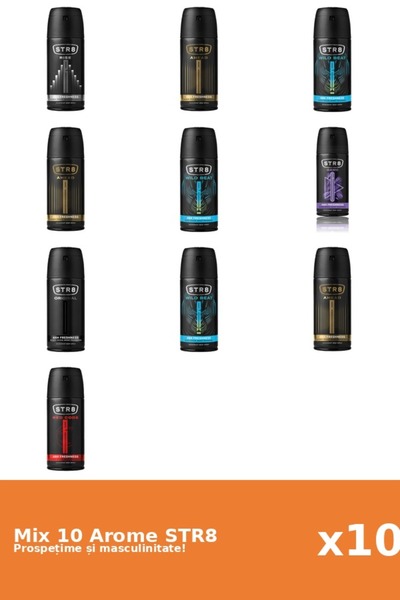 str8 Set 10 Mix STR8: 3x Înainte, 1x Joc, 1x Original, 1x Cod Roșu, 1x Ascens...