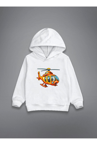 MODA Hanorac cu glugă pentru copii Helicopter cu imprimeu alb tricou