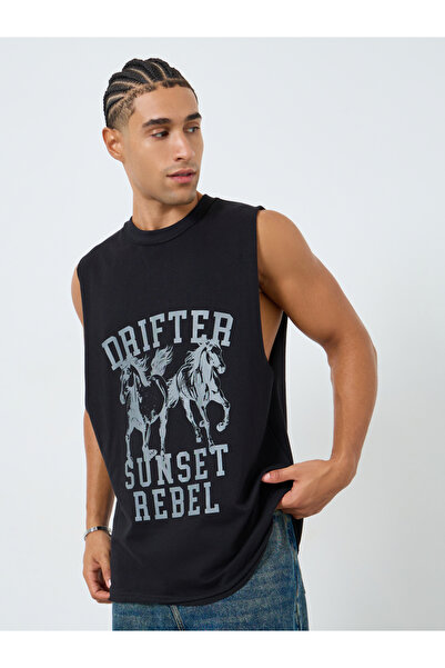 Styli Men Black Graphic Print Tank