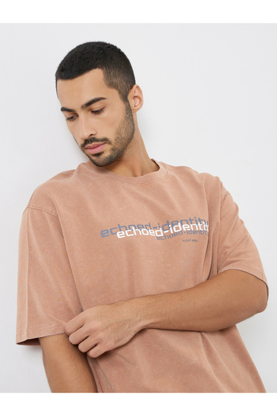 Styli Men Coffee Brown Slogan Print Oversized T-Shirt