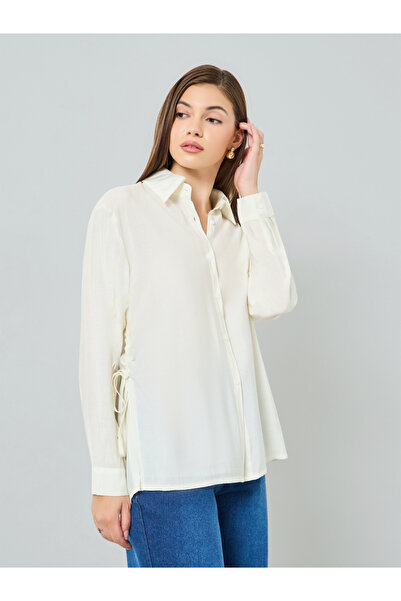 Styli Women White Sheer Shirt with Side Tie Detail