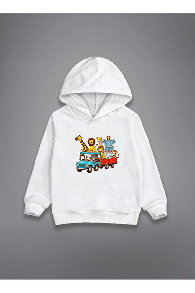 MODA Φούτερ με κουκούλα Animals Train με τύπωμα Λευκό Παιδικό