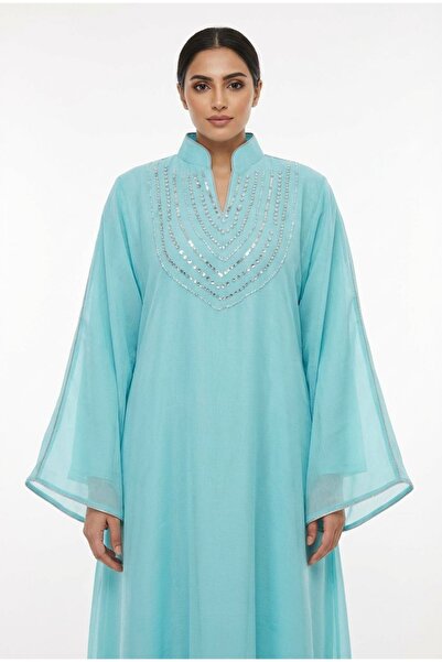 Rokon Dana Free size jalabiya, embroidered with crystals, with a back opening.