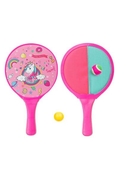 OEM Ξύλινες Ρακέτες Παραλίας για Παιδιά Catchball Φούξια Μονόκερος & 2 Μπάλες